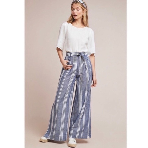 NWT Size 8 Anthropologie Striped Wide Leg Pants - Picture 2 of 13
